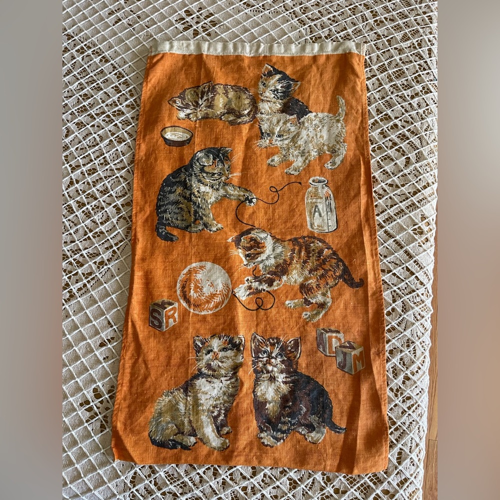 🐈 Vintage Linen Kitten Cat fabric Panel 🐈 - Picture 5 of 12